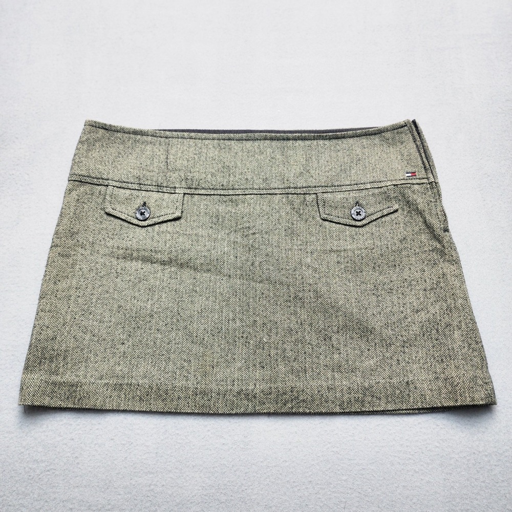 Vintage Tommy Jeans Herringbone Mini Skirt‎ Gray Wool Blend Y2K Size 13